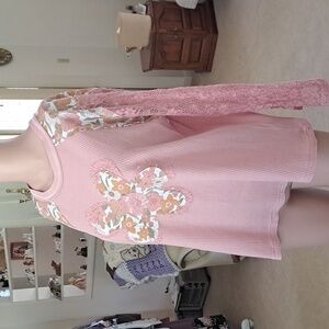 POL Floral Lace Pink Top S, Ptp 22"